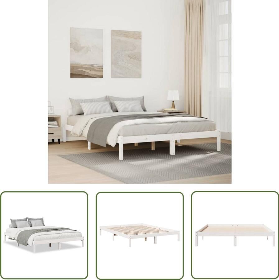 VidaXL Bedframe extra lang zonder matras grenenhout wit 140x220 cm Bed Frame Grenen Hout Bedbank Tweepersoonsbed Kingsize Bed