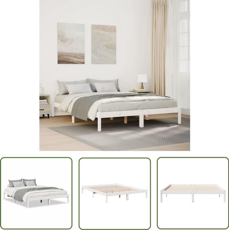 VidaXL Grenen Hout Bed Frame Bedframe extra lang zonder matras grenenhout wit 160x210 cm Bed Tweepersoonsbed Kingsize Bed