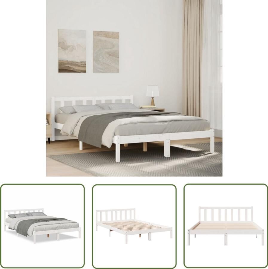 VidaXL Bedframe extra lang zonder matras grenenhout wit 160x210 cm Bed Frame Grenen Hout King Size Bed Tweepersoonsbed Boxspring Bed
