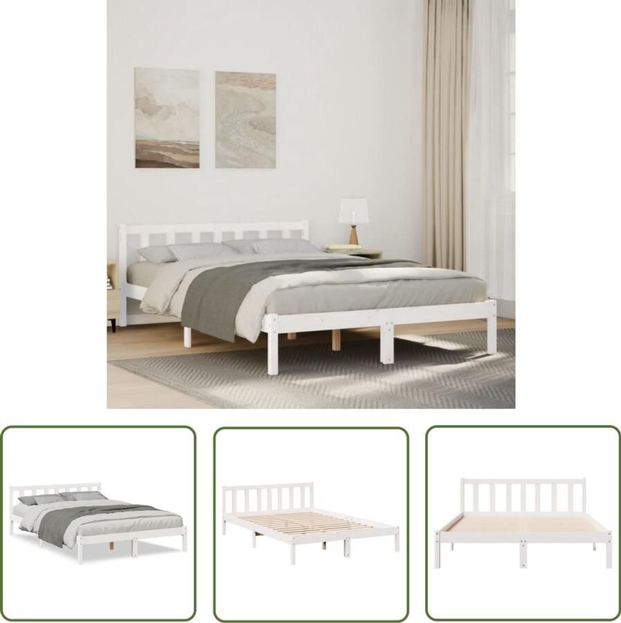VidaXL Bedframe extra lang zonder matras grenenhout wit 160x220 cm Bed Frame Grenen Hout Bedbank Tweepersoonsbed Kingsize Bed