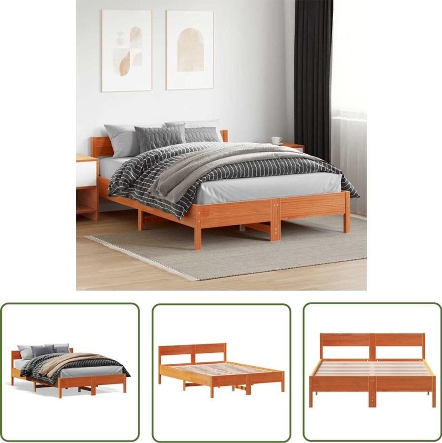 VidaXL Grenen Hout Bed Frame Bedframe zonder matras massief grenenhout wasbruin 120x200 cm Massief Hout Bed Bruine Bed Tweepersoons Bed
