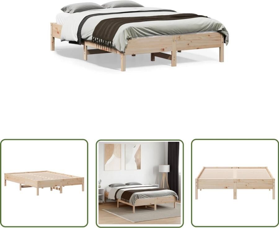 VidaXL Grenen Hout Bed Massief Houten Bed Bedframe zonder matras massief grenenhout 135x190 cm Bed Frame 135x190 Tweepersoons Bed Landelijk Bed