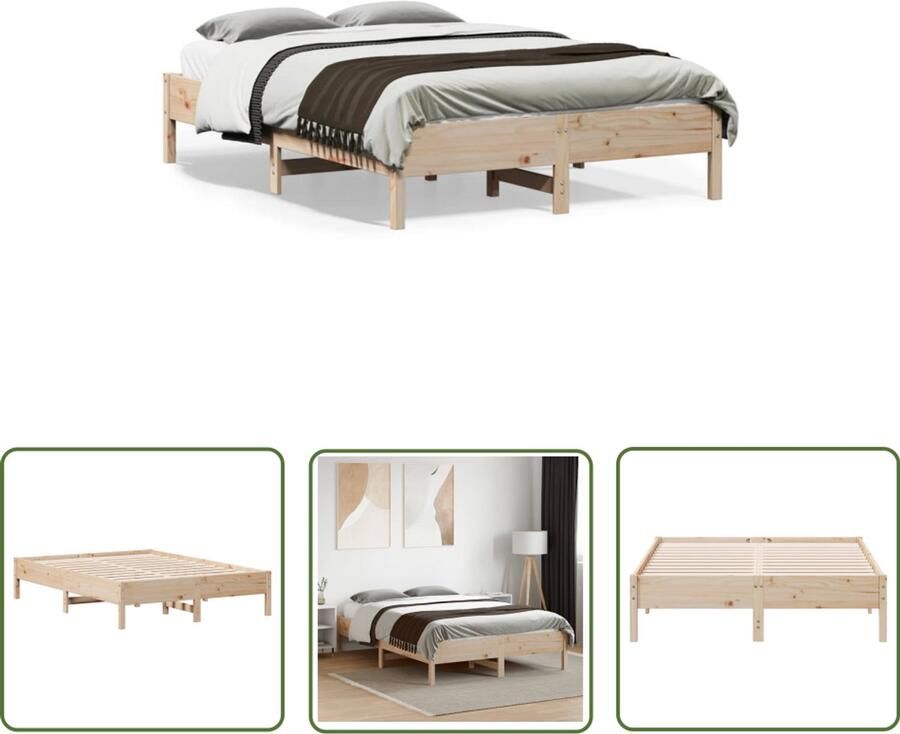 VidaXL Grenen Hout Bed Massief Houten Bed Bedframe zonder matras massief grenenhout 140x190 cm Bed Frame 140x190 Tweepersoons Bed Met Lattenbodem
