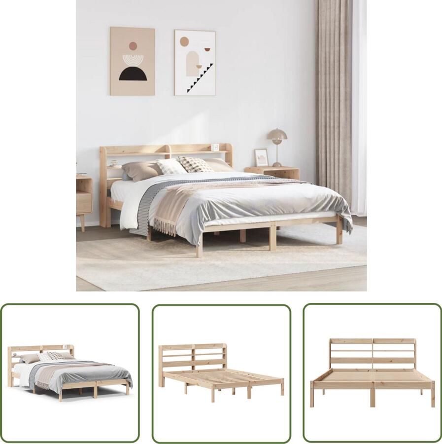 The Living Store Bedframe zonder matras massief grenenhout 160x200 cm Massief Houten Bed Grenen Hout Bed Tweepersoons Bed Met Opbergvakken Gratis Verzending