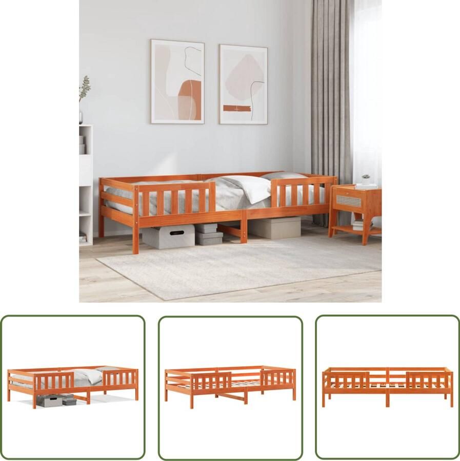 VidaXL Grenen Hout Bed Massief Houten Bed Bedframe zonder matras massief grenenhout wasbruin 90x190 cm Bruine Bed Compact Bed Klein Bed