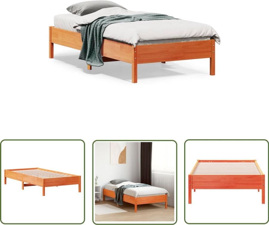 VidaXL Grenen Hout Bed Massief Houten Bed Bedframe zonder matras massief grenenhout wasbruin 75x190 cm Bruine Bed Frame Tweepersoons Bed Boxspring Bed