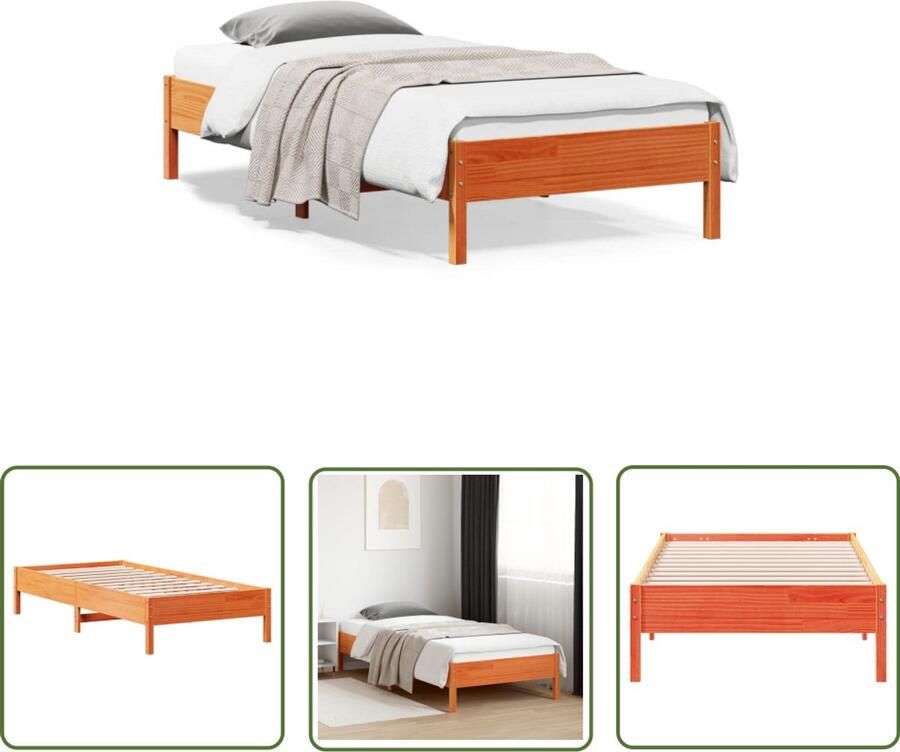 VidaXL Bedframe zonder matras massief grenenhout wasbruin 90x200 cm