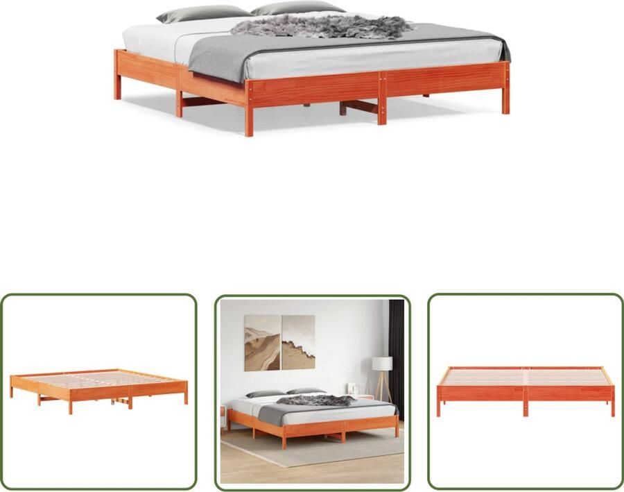 VidaXL Grenen Hout Bed Massief Houten Bed Bedframe zonder matras massief grenenhout wasbruin 200x200 cm Bruine Bed Tweepersoons Bed Boxspring Bed