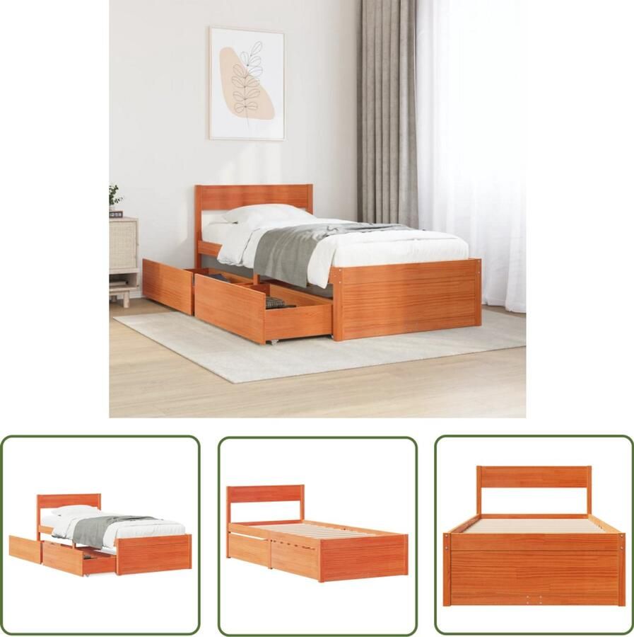 VidaXL Grenen Hout Bed Massief Houten Bed Bedframe zonder matras massief grenenhout wasbruin 75x190 cm Bruine Bed Tweepersoons Bed Boxspring Bed
