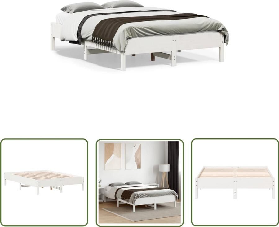 VidaXL Grenen Hout Bed Massief Houten Bed Bedframe zonder matras massief grenenhout wit 120x190 cm Wit Bed Frame Minimalistisch Bed King Size Bed