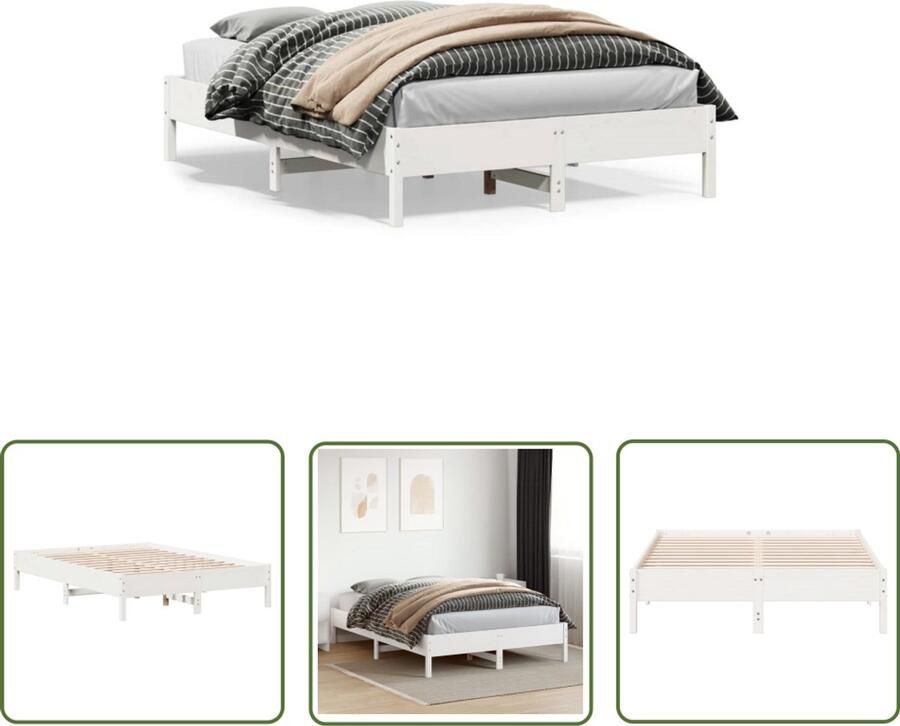 VidaXL Grenen Hout Bed Massief Houten Bed Bedframe zonder matras massief grenenhout wit 120x200 cm Wit Bed 120x200 Tweepersoons Bed