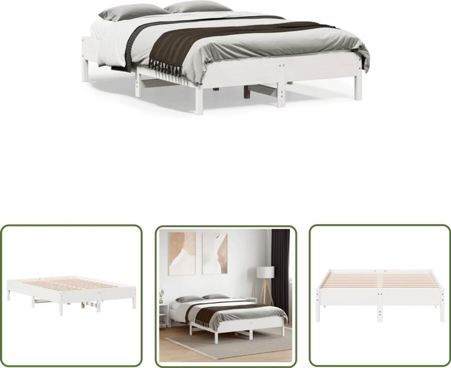 VidaXL Bedframe zonder matras massief grenenhout wit 140x190 cm Massief Houten Bed Grenen Hout Bed Wit Bed Frame Bed 140x190 Enkel Bed