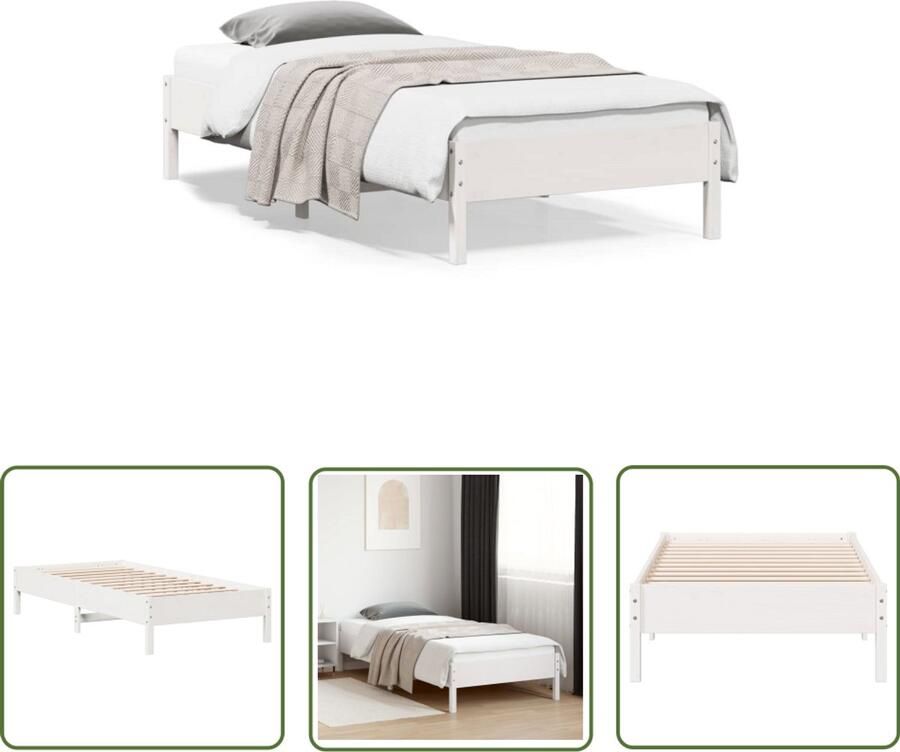 VidaXL Bedframe zonder matras massief grenenhout wit 140x200 cm Massief Houten Bed Grenen Hout Bed Wit Bed Frame Bed Frame 100x200 Tweepersoons Bed