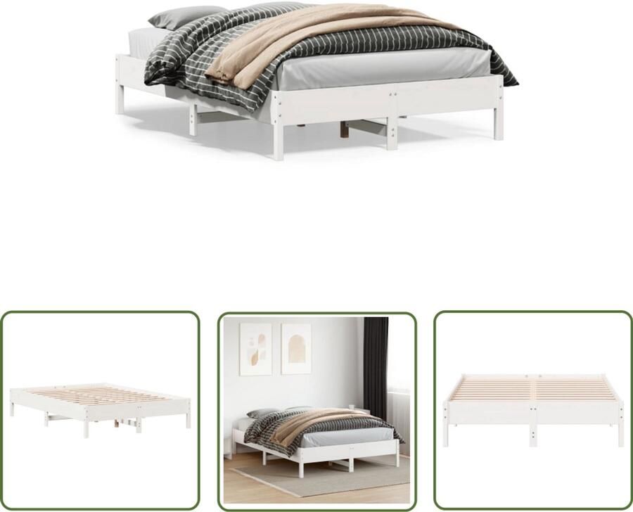 VidaXL Grenen Hout Bed Massief Houten Bed Bedframe zonder matras massief grenenhout wit 160x200 cm Wit Bed Frame Bed Frame 160x200 Tweepersoons Bed
