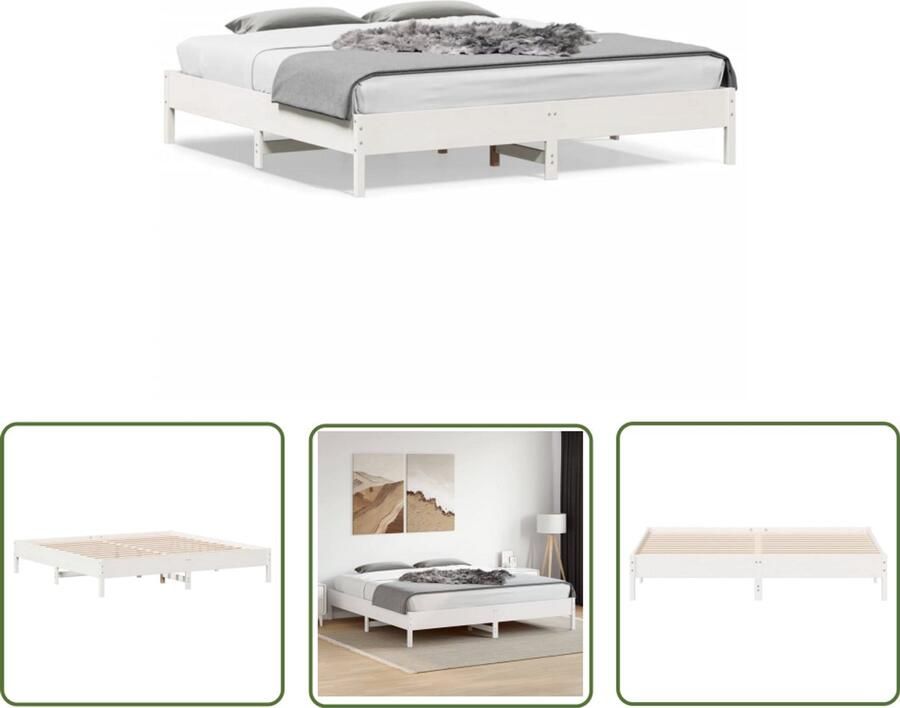 VidaXL Grenen Hout Bed Massief Houten Bed Bedframe zonder matras massief grenenhout wit 180x200 cm Bed Frame Wit Tweepersoons Bed King Size Bed