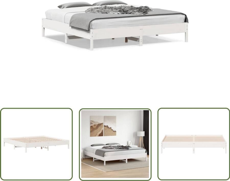 VidaXL Grenen Hout Bed Massief Houten Bed Bedframe zonder matras massief grenenhout wit 200x200 cm Witte Bed Frame Tweepersoons Bed Boxspring Bed