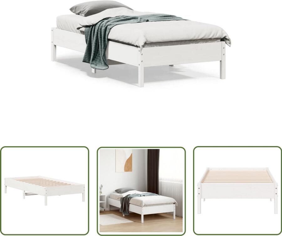 VidaXL Grenen Hout Bed Massief Houten Bed Bedframe zonder matras massief grenenhout wit 90x190 cm Witte Bed Frame Tweepersoons Bed Boxspring Bed