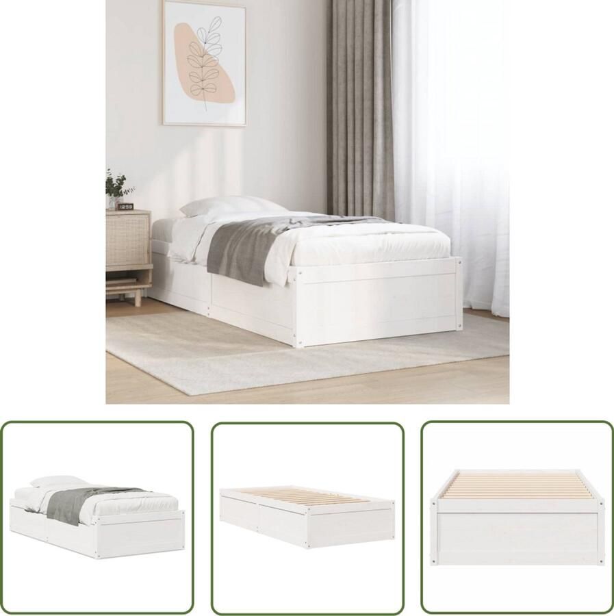 VidaXL Grenen Hout Bed Massief Houten Bed Bedframe zonder matras massief grenenhout wit 90x200 cm Witte Bed Minimalistisch Bed Modern Bed