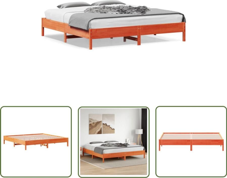 VidaXL Grenen Hout Bed Massief Houten Bed Frame Bedframe zonder matras massief grenenhout wasbruin 180x200 cm Bruine Bed Tweepersoons Bed Boxspring Bed