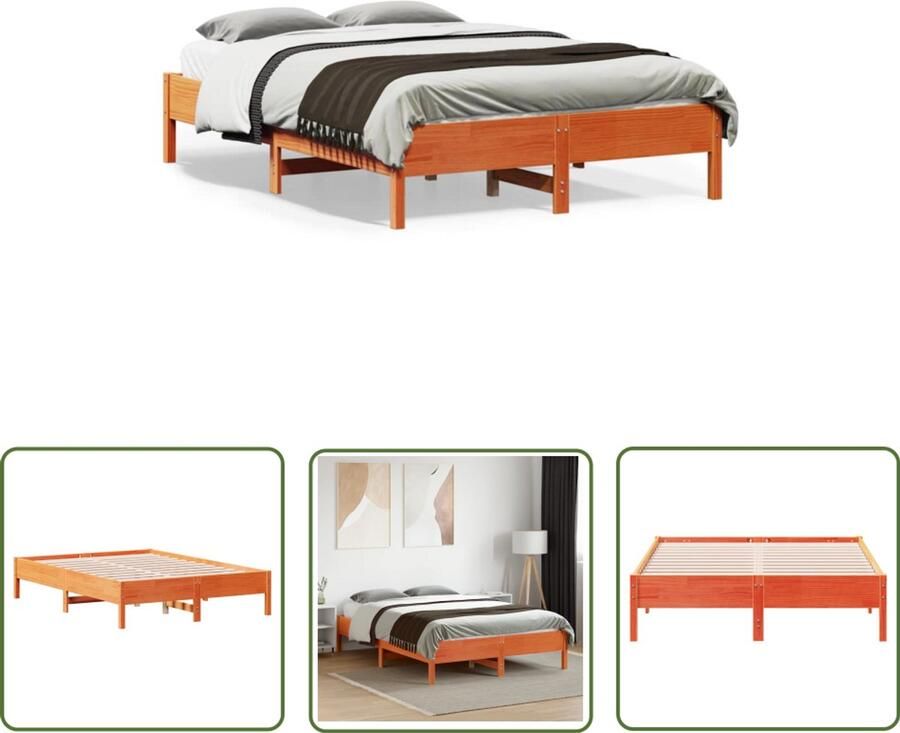 VidaXL Grenen Hout Bed Massief Houten Bed Frame Bedframe zonder matras massief grenenhout wasbruin 120x190 cm Bruine Bed Frame Tweepersoons Bed Boxspring Bed