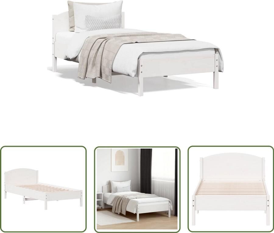 VidaXL Grenen Hout Bed Wit Bed Frame Bedframe zonder matras massief grenenhout wit 90x200 cm Bed 90x200 Tweepersoons Bed Modern Bed
