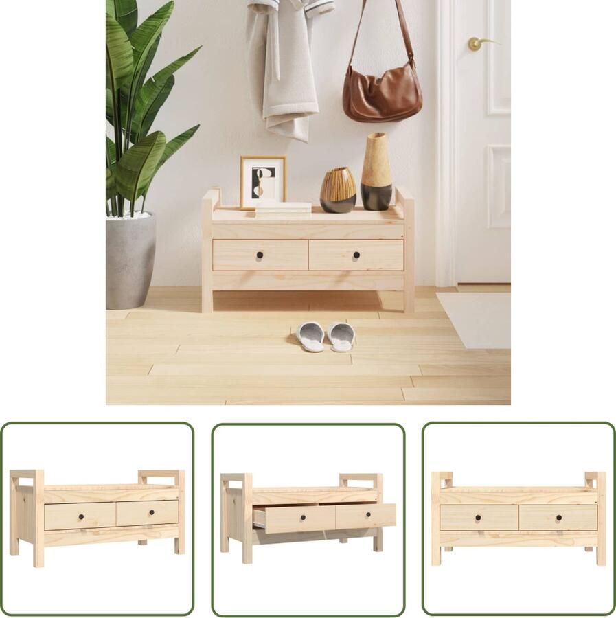 The Living Store Halbank Grenenhout Massief 80 x 40 x 43 cm Met opbergruimte Halbank Grenenhout Bank Opbergbank Entreebank Houten Bank - Foto 2