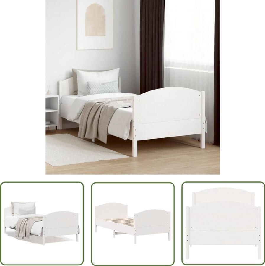 VidaXL Bedframe zonder matras massief grenenhout wit 90x200 cm Bedframe Grenenhout Bed Wit Bedframe Tweepersoons Bed Boxspring Bed