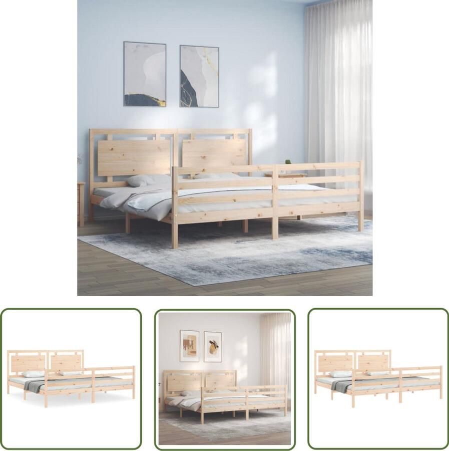 VidaXL Grenenhout Bed Frame Massief Houten Bed Bedframe met hoofdbord massief hout King Size Bed Tweepersoons Bed Met Hoofdbord