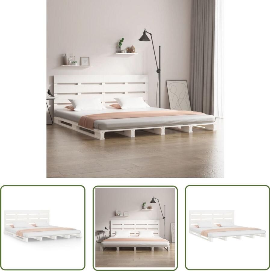 The Living Store Bedframe zonder matras massief grenenhout wit 180x200 cm Houten Bed Grenenhout Bed Massief Hout Bed Wit Bed Super King Bed