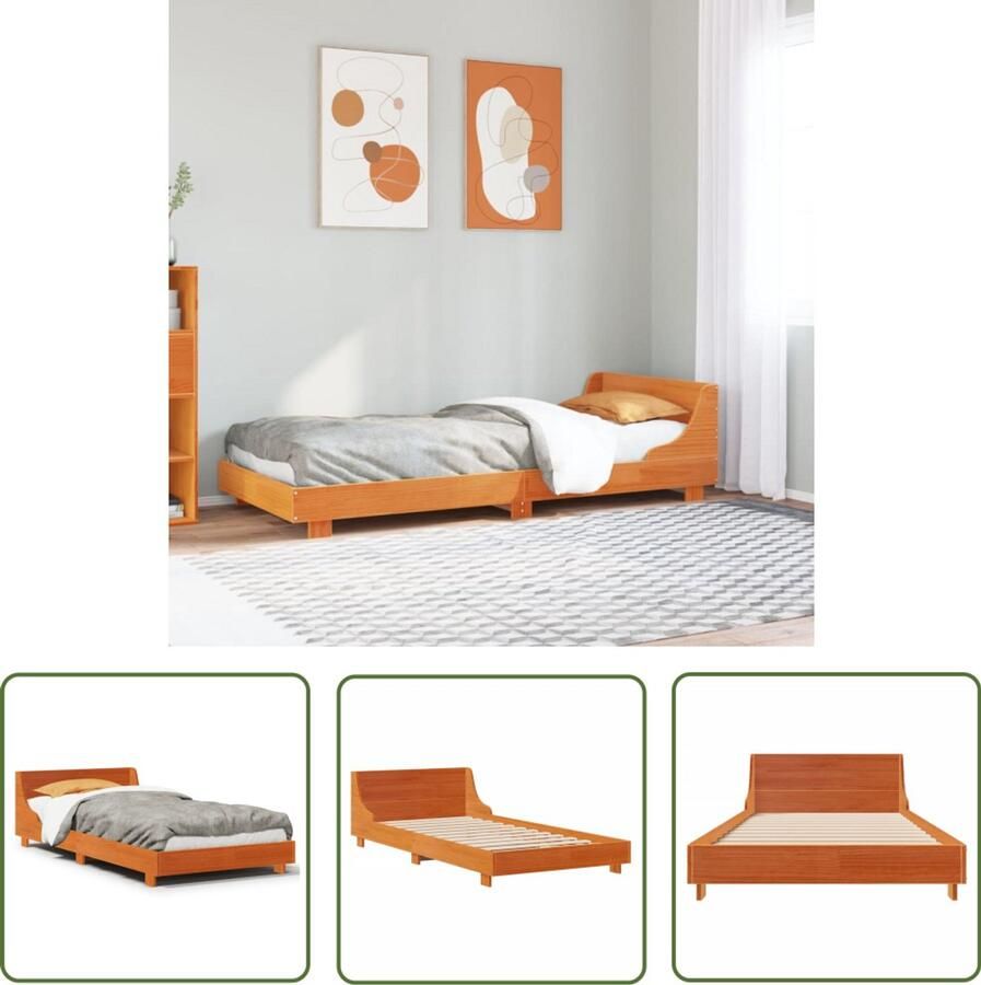 VidaXL Grenenhout Bed Houten Bed Frame Bedframe zonder matras massief grenenhout wasbruin 100x200 cm Bed Frame 100x200 Bruine Bed Modern Bed