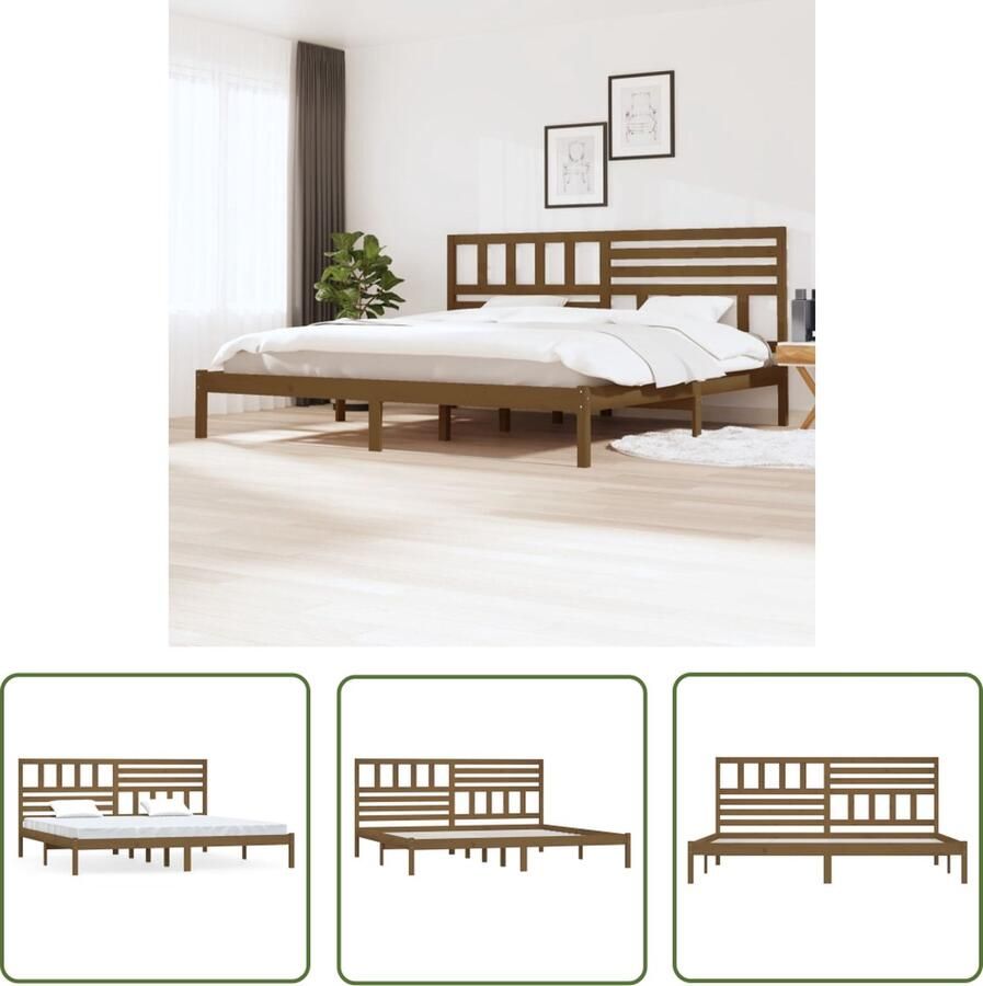The Living Store Bedframe massief grenenhout honingbruin 200x200 cm Bedframe Bedframes Eenpersoonsbed Bed Bedombouw Frame Bed Frame Ledikant Bedframe Met Hoofdeinde Eenpersoonsbedden Bedden - Foto 3