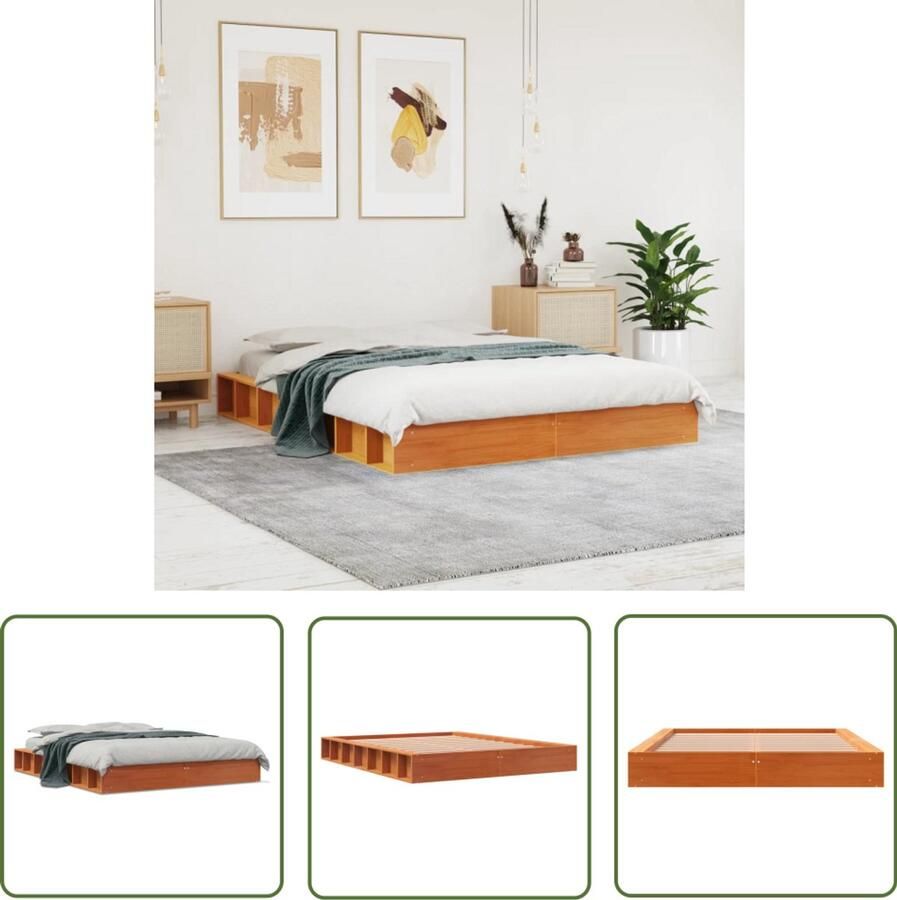 VidaXL Grenenhout Bed Massief Hout Bed Bedframe zonder matras massief grenenhout wasbruin 135x190 cm Bruine Bed Tweepersoons Bed 135x190