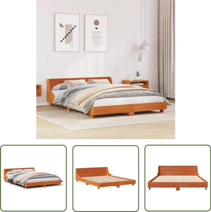 VidaXL Grenenhout Bed Massief Hout Bed Bedframe zonder matras massief grenenhout wasbruin 140x200 cm Bruine Bed King Size Bed Boxspring Bed