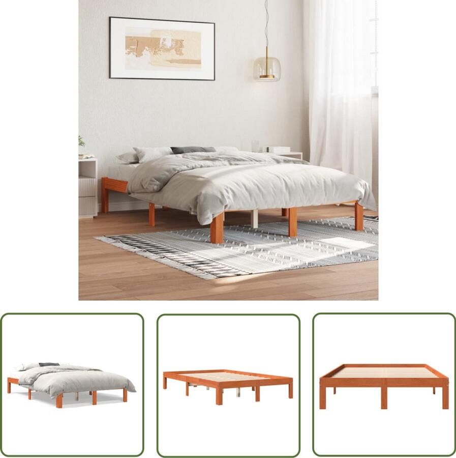 VidaXL Grenenhout Bed Massief Hout Bed Bedframe zonder matras massief grenenhout wasbruin 140x200 cm Bruine Bed Tweepersoons Bed 140x200