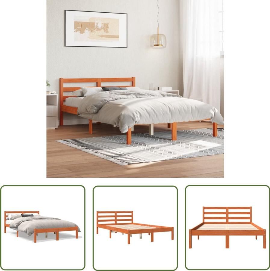 VidaXL Grenenhout Bed Massief Hout Bed Bedframe zonder matras massief grenenhout wasbruin 150x200 cm Bruine Bed Tweepersoons Bed Boxspring Frame