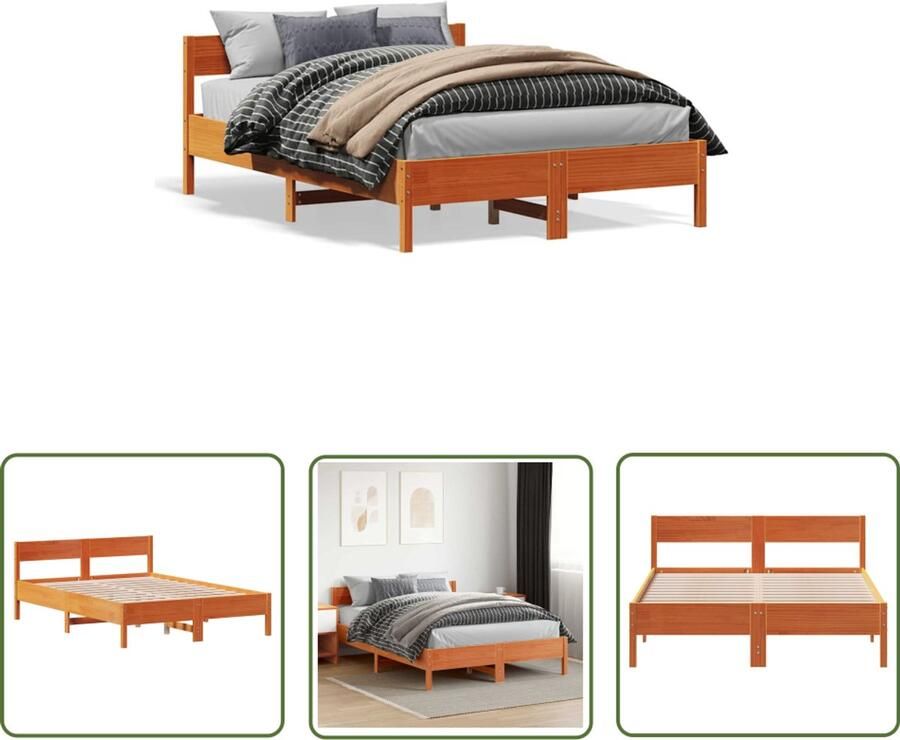 VidaXL Grenenhout Bed Massief Hout Bed Bedframe zonder matras massief grenenhout wasbruin 150x200 cm Bruine Bed Tweepersoons Bed King Size Bed