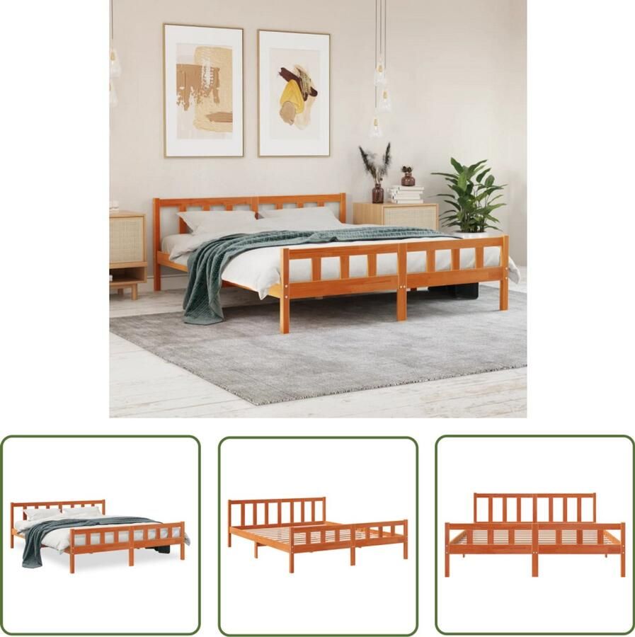 VidaXL Grenenhout Bed Massief Hout Bed Bedframe zonder matras massief grenenhout wasbruin 180x200 cm Bruine Bed King Size Bed Boxspring Bed - Foto 2