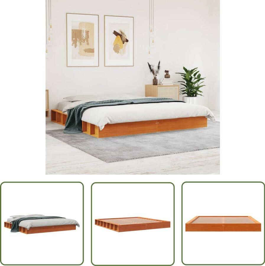 VidaXL Grenenhout Bed Massief Hout Bed Bedframe zonder matras massief grenenhout wasbruin 180x200 cm Bruine Bed King Size Bed Boxspring Bed