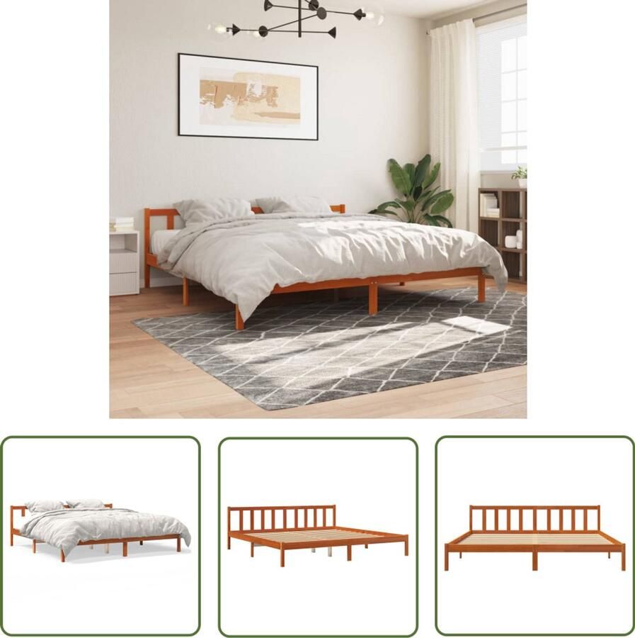 VidaXL Grenenhout Bed Massief Hout Bed Bedframe zonder matras massief grenenhout wasbruin 180x200 cm Bruine Bed Tweepersoons Bed Boxspring Bed