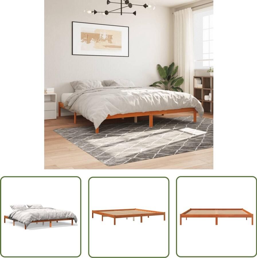 VidaXL Grenenhout Bed Massief Hout Bed Bedframe zonder matras massief grenenhout wasbruin 180x200 cm Bruine Bed King Size Bed Boxspring Bed