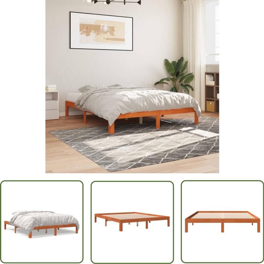 VidaXL Grenenhout Bed Massief Hout Bed Bedframe zonder matras massief grenenhout wasbruin 180x200 cm Bruine Bed Tweepersoons Bed Boxspring Bed - Foto 2
