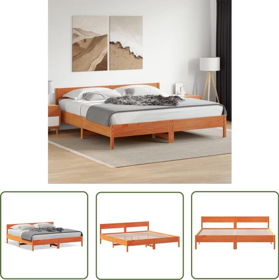 VidaXL Grenenhout Bed Massief Hout Bed Bedframe zonder matras massief grenenhout wasbruin 200x200 cm Bruine Bed King Size Bed Boxspring Bed