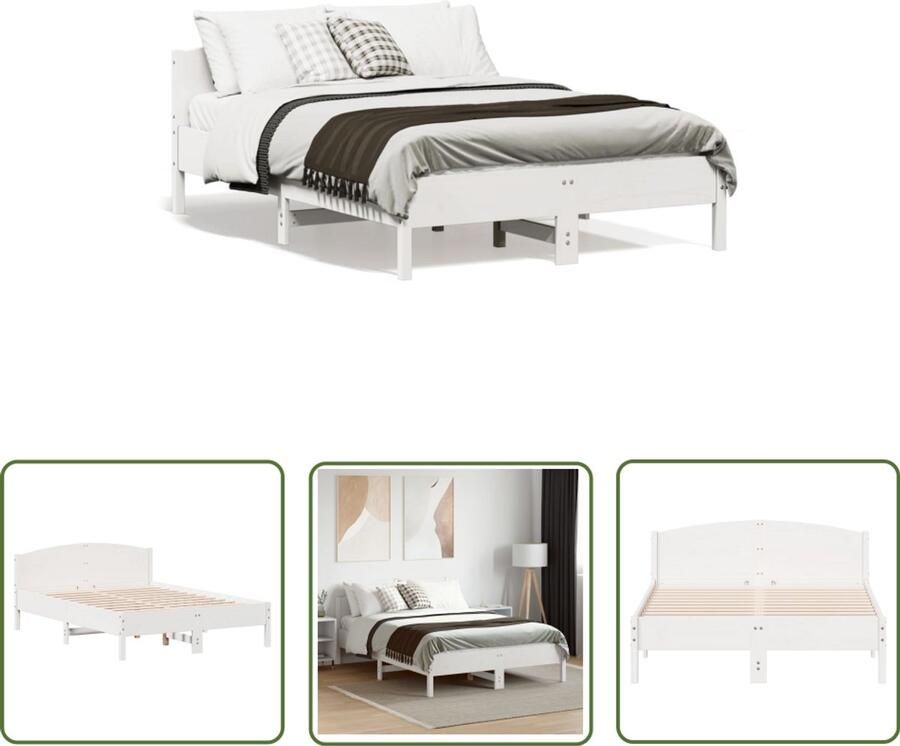 VidaXL Grenenhout Bed Massief Hout Bed Bedframe zonder matras massief grenenhout wit 140x190 cm Witte Bed Frame Tweepersoons Bed Boxspring Bed
