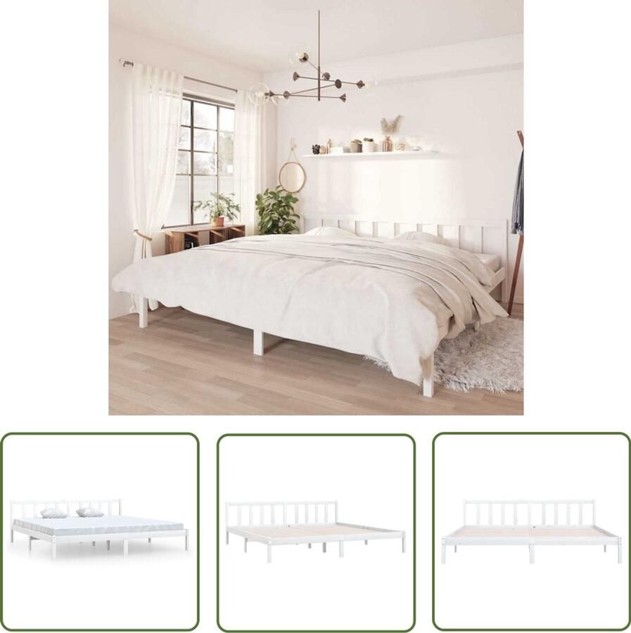 The Living Store Bedframe Grenenhout 205.5 x 205.5 x 69.5 cm Geschikt voor matras van 200x200 cm Massief Hout Bed Frame Grenenhout Bed Tweepersoons Bed Wit Bed Frame Modern Bed Frame