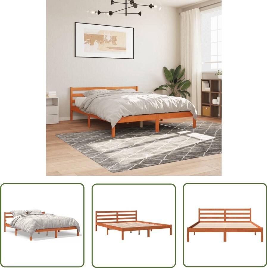 VidaXL Grenenhout Bed Massief Hout Bed Frame Bedframe zonder matras massief grenenhout wasbruin 160x200 cm Bruine Bed Tweepersoons Bed Boxspring Bed