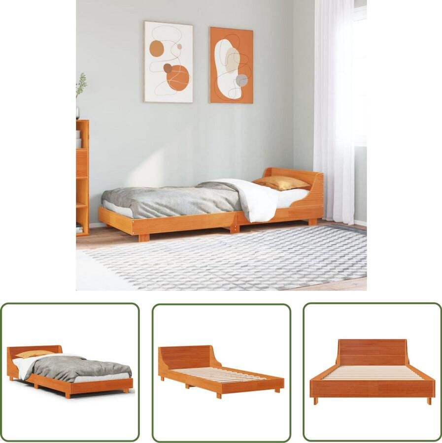 VidaXL Grenenhout Bed Massief Hout Bed Frame Bedframe zonder matras massief grenenhout wasbruin 75x190 cm Bruine Bed Compact Bed Tweepersoons Bed