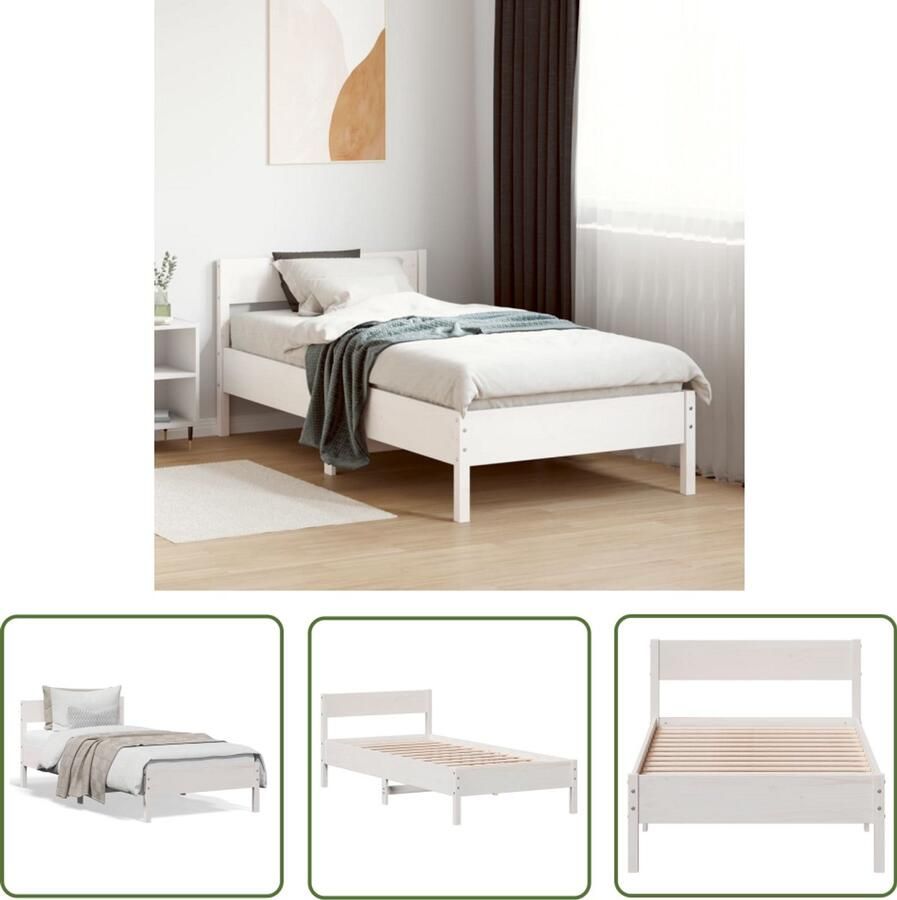 VidaXL Grenenhout Bed Massief Hout Bed Frame Bedframe zonder matras massief grenenhout wit 140x200 cm Witte Bed Tweepersoons Bed Boxspring Bed - Foto 2