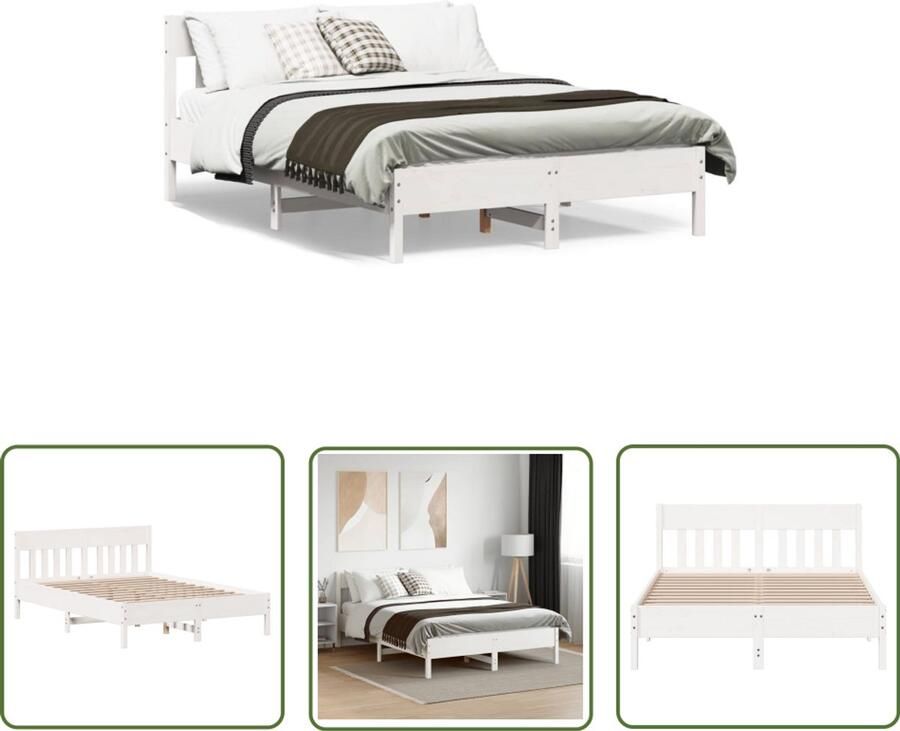 VidaXL Grenenhout Bed Massief Hout Bed Frame Bedframe zonder matras massief grenenhout wit 150x200 cm Witte Bed Tweepersoons Bed Boxspring Bed