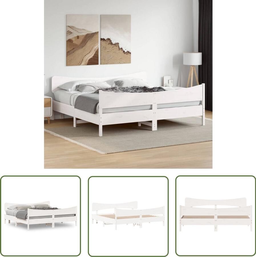 VidaXL Grenenhout Bed Massief Hout Bed Frame Bedframe zonder matras massief grenenhout wit 180x200 cm Wit Bed Frame Slaapcomfort Modern Bed