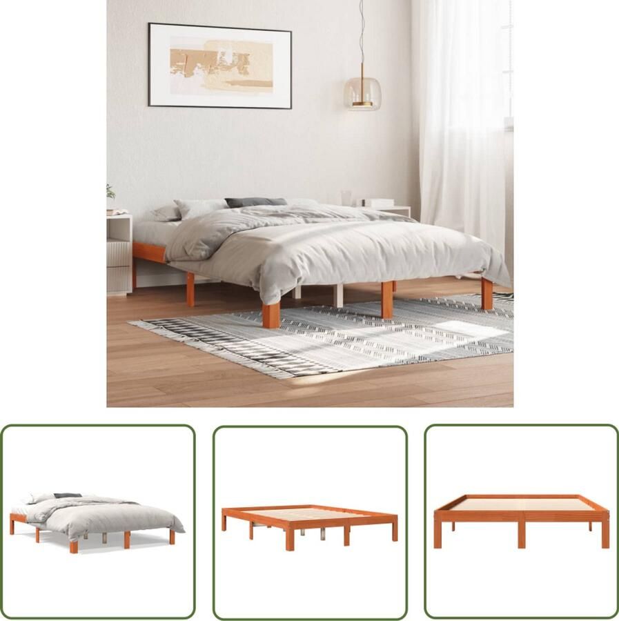 VidaXL Bed met matras massief grenenhout wasbruin 140x190 cm Massief Hout Bed Grenenhout Bed Bruine Bed Tweepersoons Bed Boxspring Bed